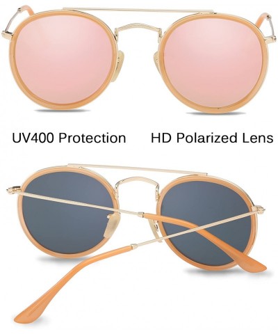 Round Vintage Round Sunglasses for Women Retro Brand Polarized Sun Glasses E3447 - Pink Retro - C8188MQGNAX $13.71