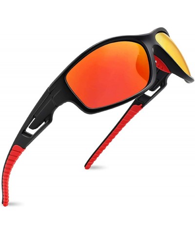 Round Polarized Sports Sunglasses for Men Women Tr90 Frame for Running Fishing Baseball Driving MJ8013 - Black/Red - C018NEMS...