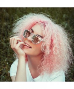 Aviator Polarized Sunglasses for Women Vintage Retro Round Mirrored Lens - Clear Matte Frame Light Pink Mirrored Lens - CJ18X...