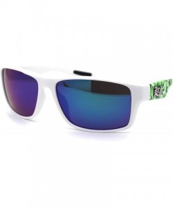 Square Locs Marijuana Pot Leaf Print Rectangle Sport Horn Rim Sunglasses - Matte White Teal Mirror - CE1966SN6O2 $25.98