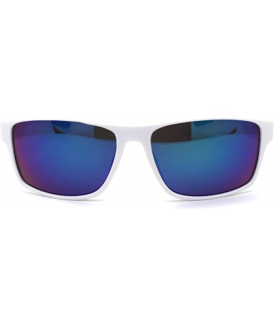 Square Locs Marijuana Pot Leaf Print Rectangle Sport Horn Rim Sunglasses - Matte White Teal Mirror - CE1966SN6O2 $13.46