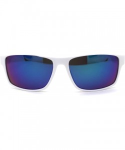 Square Locs Marijuana Pot Leaf Print Rectangle Sport Horn Rim Sunglasses - Matte White Teal Mirror - CE1966SN6O2 $25.98