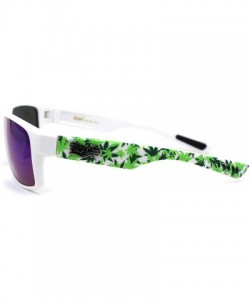 Square Locs Marijuana Pot Leaf Print Rectangle Sport Horn Rim Sunglasses - Matte White Teal Mirror - CE1966SN6O2 $25.98