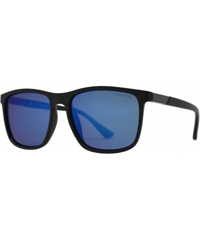 Sport Mens Polarized Sports Rectangular Sunglasses UV Protection Anti Glare - Matte Black + Blue Mirror - CY195D2N6HI $10.78