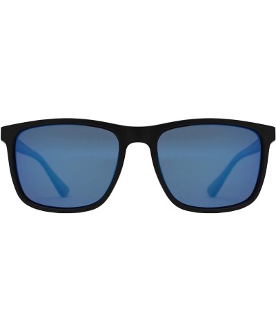 Sport Mens Polarized Sports Rectangular Sunglasses UV Protection Anti Glare - Matte Black + Blue Mirror - CY195D2N6HI $10.78