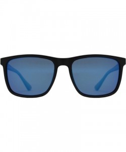 Sport Mens Polarized Sports Rectangular Sunglasses UV Protection Anti Glare - Matte Black + Blue Mirror - CY195D2N6HI $10.78