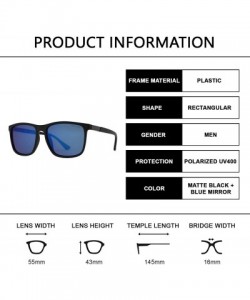 Sport Mens Polarized Sports Rectangular Sunglasses UV Protection Anti Glare - Matte Black + Blue Mirror - CY195D2N6HI $10.78