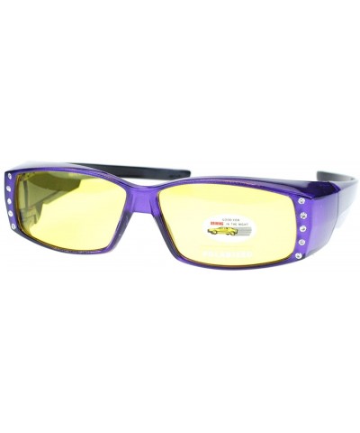 Wrap Womens Polarized Sunglasses that Fit Over your Prescription Glasses with Night Driving Lens - Purple - CI11STO44JJ $33.89