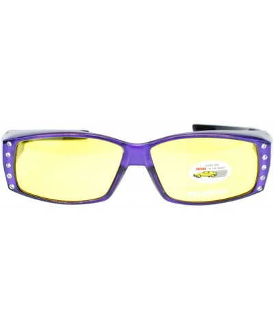Wrap Womens Polarized Sunglasses that Fit Over your Prescription Glasses with Night Driving Lens - Purple - CI11STO44JJ $17.32