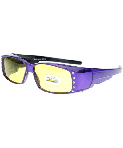 Wrap Womens Polarized Sunglasses that Fit Over your Prescription Glasses with Night Driving Lens - Purple - CI11STO44JJ $17.32