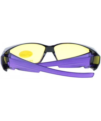 Wrap Womens Polarized Sunglasses that Fit Over your Prescription Glasses with Night Driving Lens - Purple - CI11STO44JJ $17.32