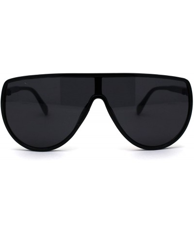 Oversized Womens Shield Oversize Plastic Designer Fashion Sunglasses - All Black - C5196QY7UOS $13.93
