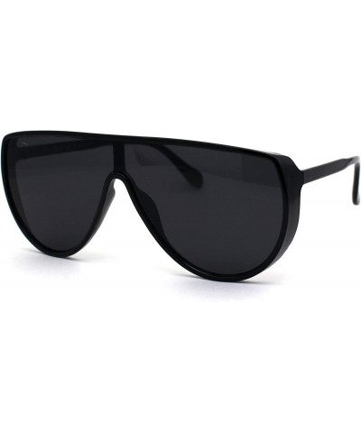 Oversized Womens Shield Oversize Plastic Designer Fashion Sunglasses - All Black - C5196QY7UOS $13.93