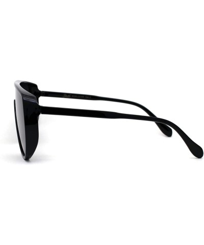 Oversized Womens Shield Oversize Plastic Designer Fashion Sunglasses - All Black - C5196QY7UOS $13.93