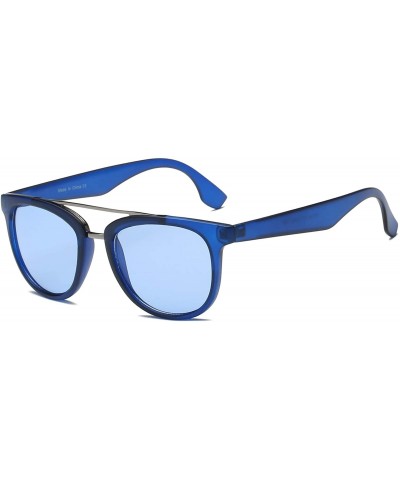 Round Unisex Classic Brow-Bar Horn Rimmed Round Fashion Sunglasses - Blue - C718WSELAR2 $15.59