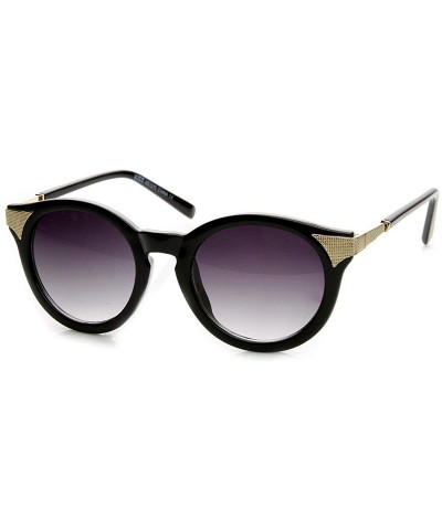 Cat Eye Womens Fashion P3 Circle Round Cat Eye Sunglasses (Black-Gold) - C411J49XG8N $9.86