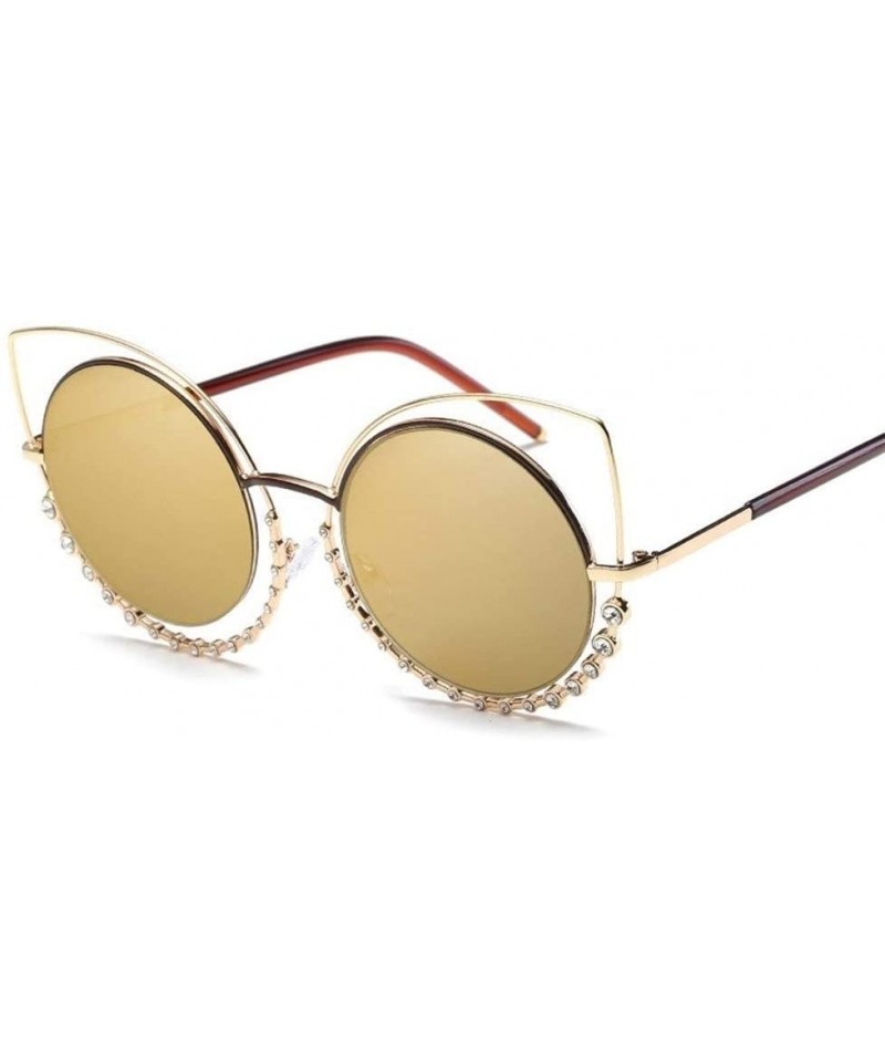 Sport Luxury Rhinestone Sunglass Fashion Cateye Sun Glasses Women Vintage Round Lens Sunglasses UV400 - Gold - CT18XGH486Q $4...