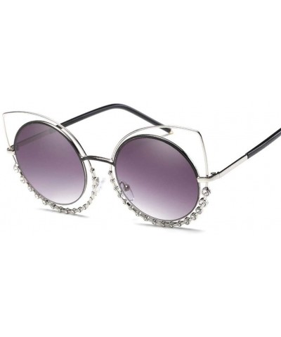 Sport Luxury Rhinestone Sunglass Fashion Cateye Sun Glasses Women Vintage Round Lens Sunglasses UV400 - Gold - CT18XGH486Q $4...