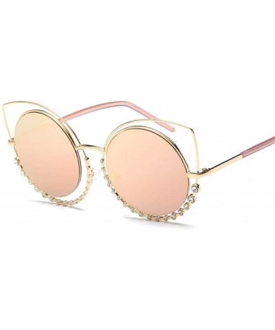 Sport Luxury Rhinestone Sunglass Fashion Cateye Sun Glasses Women Vintage Round Lens Sunglasses UV400 - Gold - CT18XGH486Q $4...