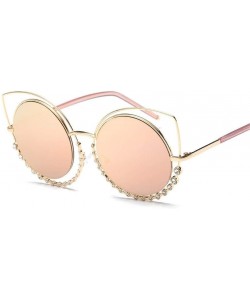 Sport Luxury Rhinestone Sunglass Fashion Cateye Sun Glasses Women Vintage Round Lens Sunglasses UV400 - Gold - CT18XGH486Q $4...