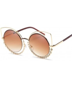 Sport Luxury Rhinestone Sunglass Fashion Cateye Sun Glasses Women Vintage Round Lens Sunglasses UV400 - Gold - CT18XGH486Q $4...