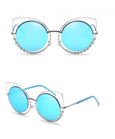 Sport Luxury Rhinestone Sunglass Fashion Cateye Sun Glasses Women Vintage Round Lens Sunglasses UV400 - Gold - CT18XGH486Q $4...