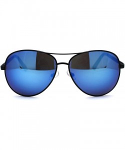 Oversized Mens Classic 80s Large Metal Rim Officer Cop Sunglasses - Black Blue Mirror - CA196IMUAUS $12.88