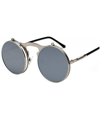 Square Vintage Steampunk Flip Up Men Sunglasses Women Retro Round Metal Frame Sun Glasses Hinge Curved Legs UV400 - CF199C7KQ...