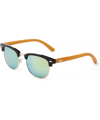 Round "Topline Flash" Vintage Design Fashion Sunglasses Real Bamboo Wooden for Men and Women - CD12M1OCBV5 $12.76