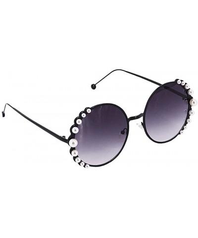Rimless Stylish Round Pearl Decor Sunglasses UV Protection Metal Frame - Black Frame Gray Lens - C118U8H8WS0 $29.09