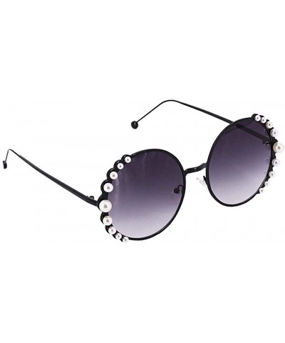 Rimless Stylish Round Pearl Decor Sunglasses UV Protection Metal Frame - Black Frame Gray Lens - C118U8H8WS0 $13.84