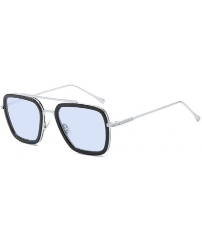 Round Iron Man Tony Stark Sunglasses Square Metal Frame Men Women - Blue - CY18U32ISRW $13.27