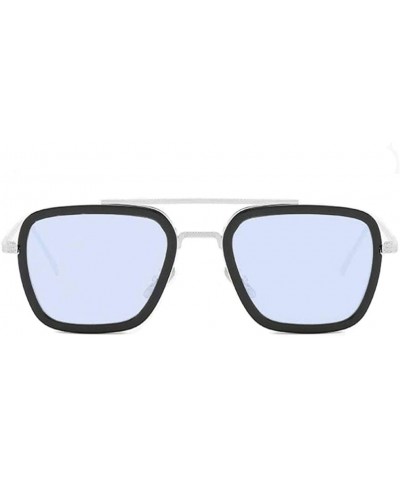 Round Iron Man Tony Stark Sunglasses Square Metal Frame Men Women - Blue - CY18U32ISRW $13.27
