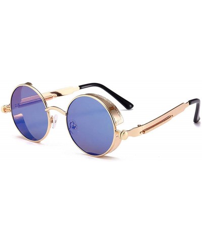 Sport Retro Gothic Polarized Sunglasses Vintage Steampunk Round Lens Goggle Sunglasses for Men Women UV Protection - CO199QEL...