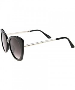 Cat Eye Women's Bold Frame Metal Temple Flat Lens Round Cat Eye Sunglasses 52mm - Black-silver / Lavender - CE12KUKKJ93 $11.26