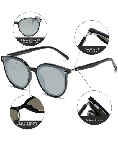 Round Classic Round Polarized Sunglasses For Women Retro Vintage UV Protection - Black Frame/Silver Mirrored Lens - C0197EXMZ...