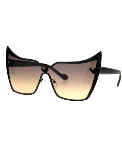 Rimless Bat Mask Shield Winged Cat Eye Gradient Lens Metal Rimless Sunglasses - Gunmetal Black Orange - CY186ERWG78 $23.88