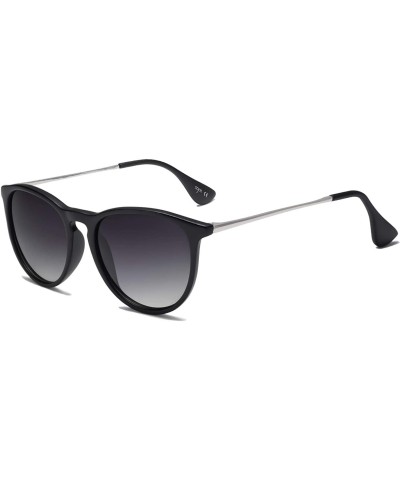 Round Polarized Sunglasses for Women Men Round Classic Vintage Style SJ2091 - C3 Black Frame/Gradient Grey Lens - CB193Y306ZY...