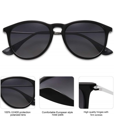 Round Polarized Sunglasses for Women Men Round Classic Vintage Style SJ2091 - C3 Black Frame/Gradient Grey Lens - CB193Y306ZY...