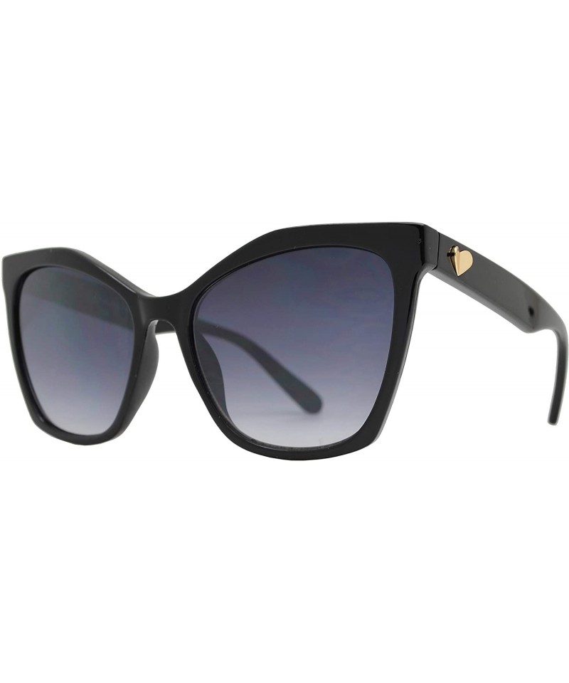 Square Womens Cateye Sunglasses with Heart Accent - UV Protection - Black + Gradient - C618WXTU9UY $15.50