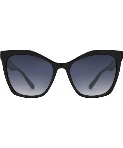 Square Womens Cateye Sunglasses with Heart Accent - UV Protection - Black + Gradient - C618WXTU9UY $15.50