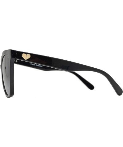 Square Womens Cateye Sunglasses with Heart Accent - UV Protection - Black + Gradient - C618WXTU9UY $15.50