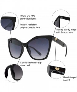 Square Womens Cateye Sunglasses with Heart Accent - UV Protection - Black + Gradient - C618WXTU9UY $15.50