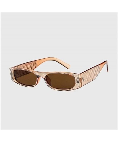 Square Full Diamond Square Sunglasses for Women Small Frame UV400 - C9 Brown Brown - C4198G6RYKK $7.94