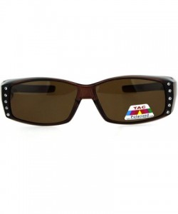 Oval Womens Rhinestone Jewel Polarized Lens 60mm Fit Over Rectangular Sunglasses - Brown - CT11QLSGV5P $15.36