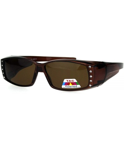 Oval Womens Rhinestone Jewel Polarized Lens 60mm Fit Over Rectangular Sunglasses - Brown - CT11QLSGV5P $15.36