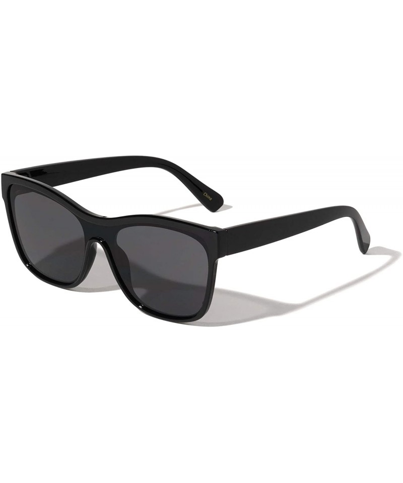 Round Cleveland Classic One Piece Round Square Sunglasses - Black - CP1972KC0Z6 $27.22
