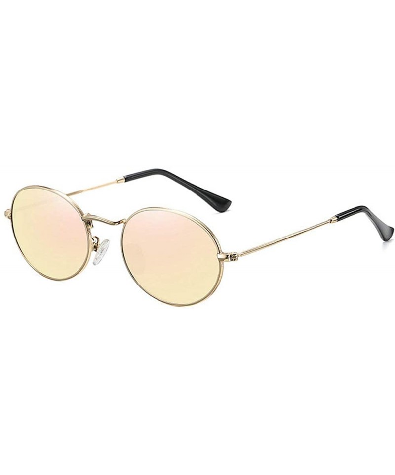 Oval 2019 Women's Fine Frame Oval Mirror Metal Sunglasses Retro Brand Designer Polarized Sunglasses UV400 - Pink - CG193MZ9LM...