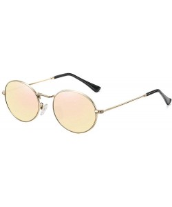 Oval 2019 Women's Fine Frame Oval Mirror Metal Sunglasses Retro Brand Designer Polarized Sunglasses UV400 - Pink - CG193MZ9LM...