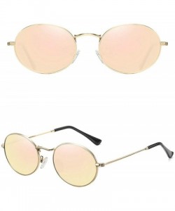 Oval 2019 Women's Fine Frame Oval Mirror Metal Sunglasses Retro Brand Designer Polarized Sunglasses UV400 - Pink - CG193MZ9LM...